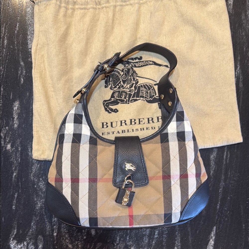 Burberry Plaid Handbag with Black leather Accents